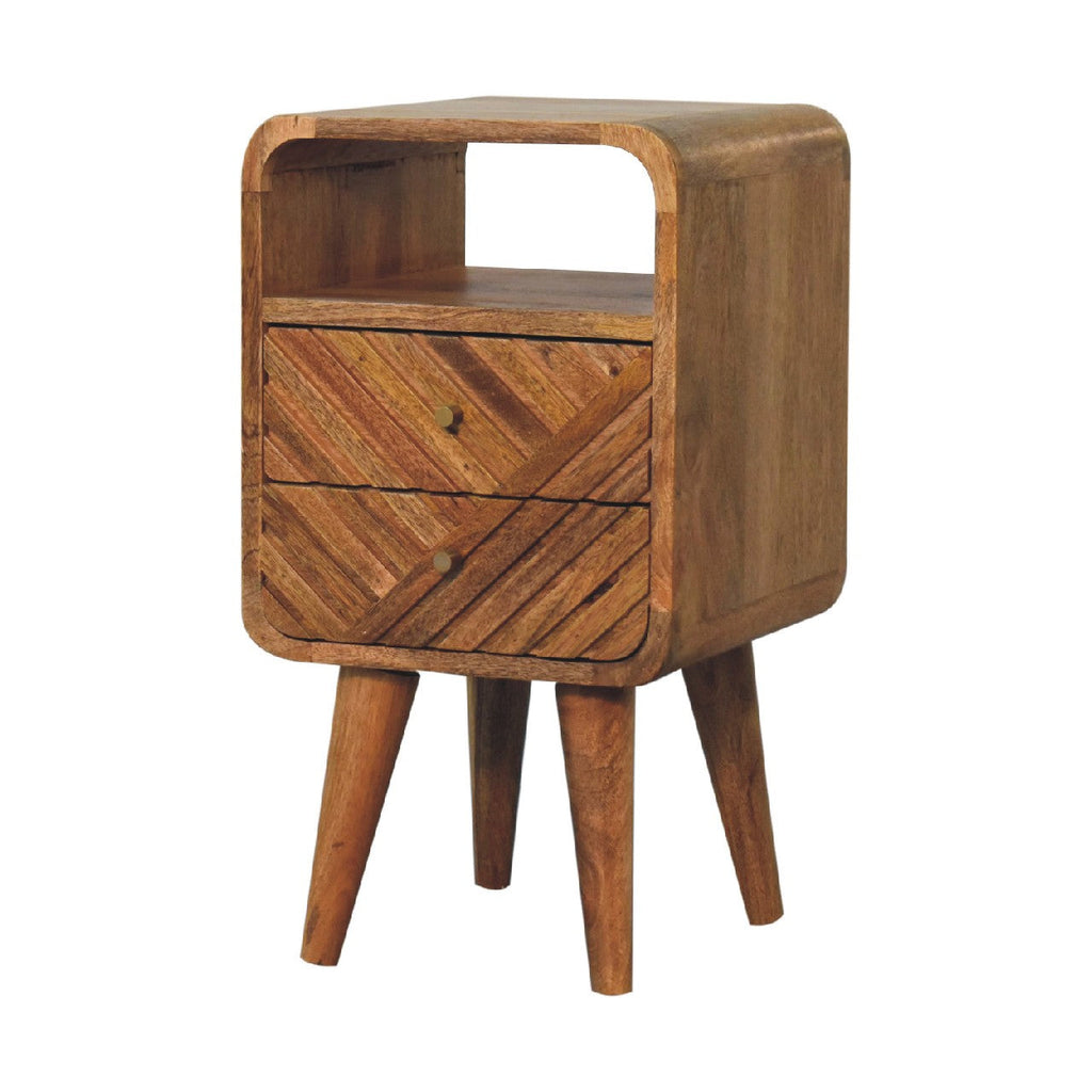 Solid Wood Mini Lille Curved Nightstand with Nordic Legs - Natural Finish
