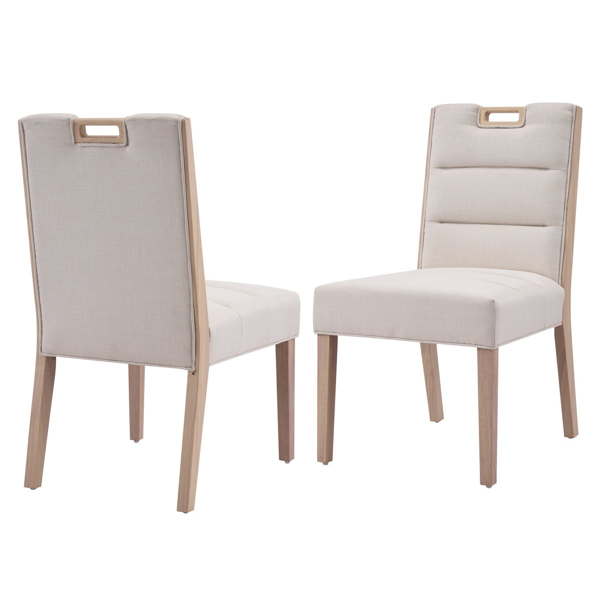 Upholstered Armless Dining Chairs with Solid Rubber Wood Frame - Beige