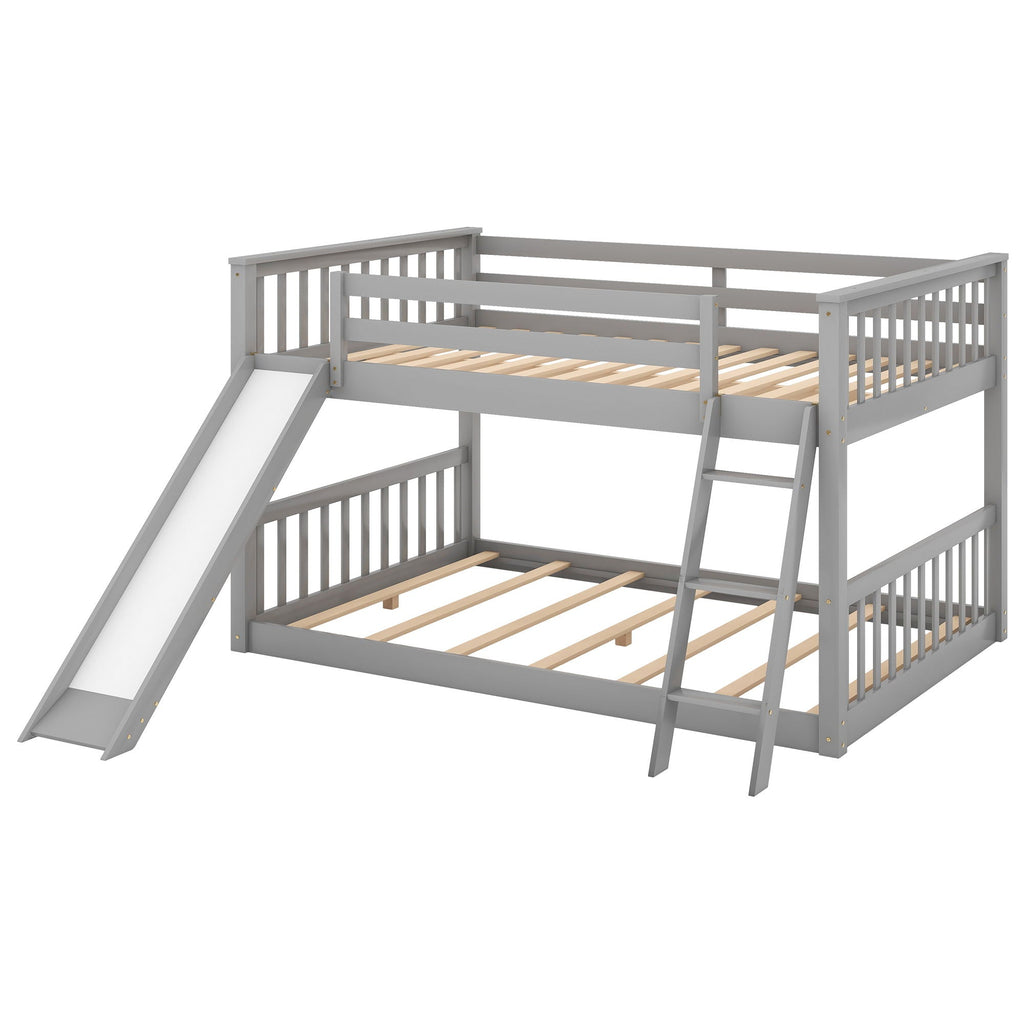 Bunk Bed with Convertible Slide and Ladder - White or Dark Gray
