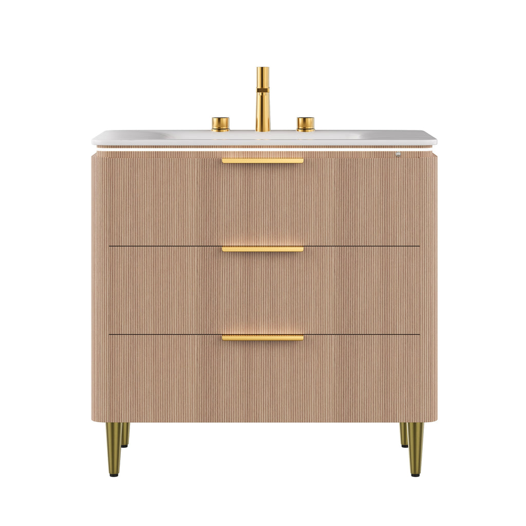 Amara 36'' Bathroom Vanity & Sink with Sintered Stone Basin - Carrara