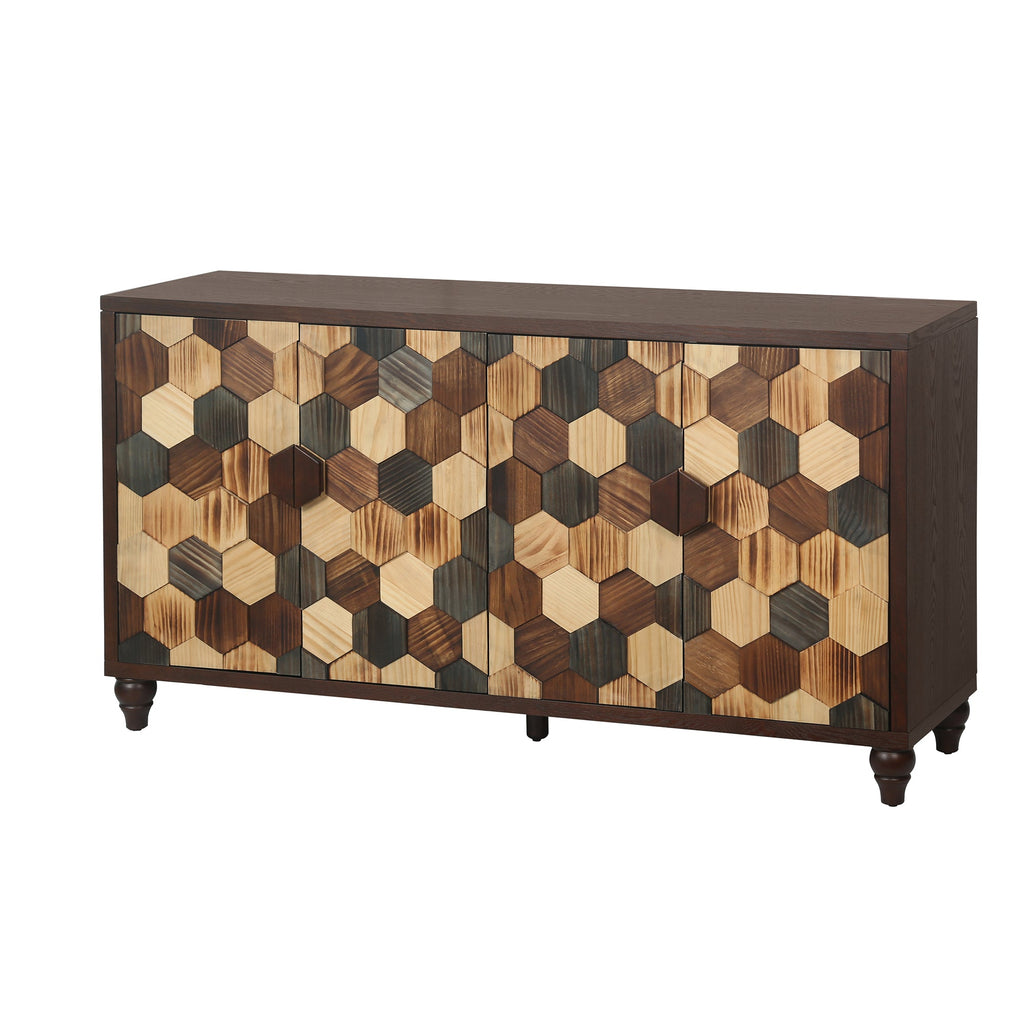 Honeycomb Pattern Sideboard Cabinet with Ample Storage - 59.8" Wide