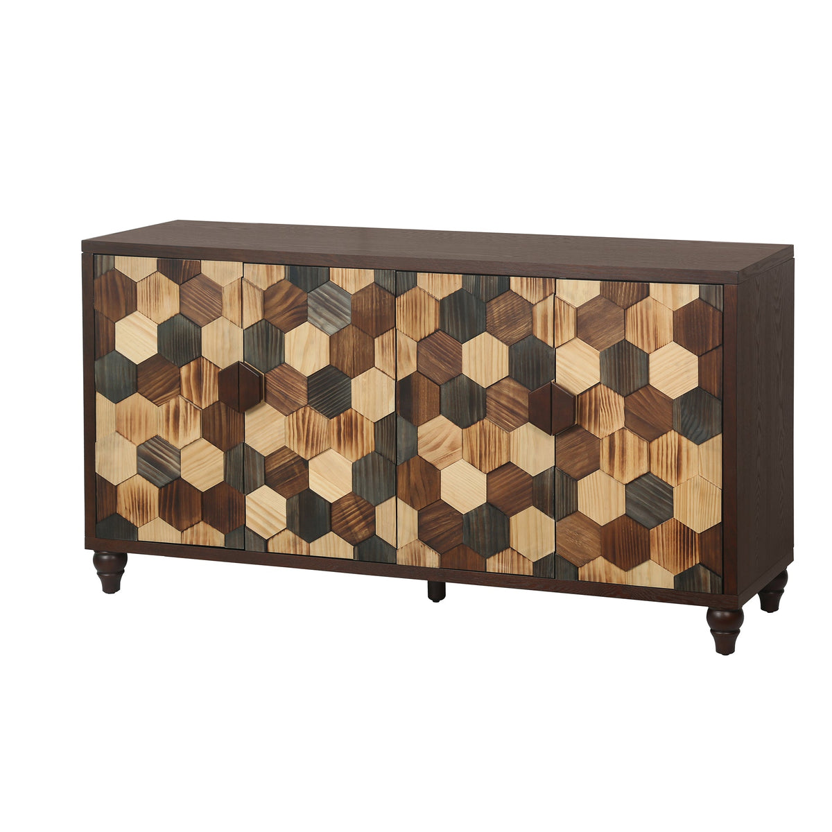 Honeycomb Pattern Sideboard Cabinet with Ample Storage - 59.8" Wide