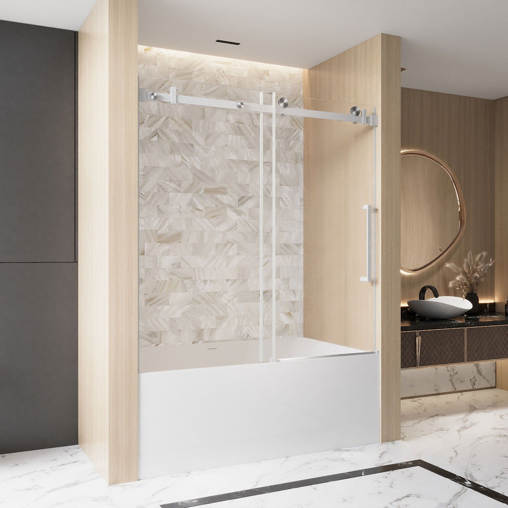 Frameless Single Sliding Shower Door with Square Tube Track - Gray