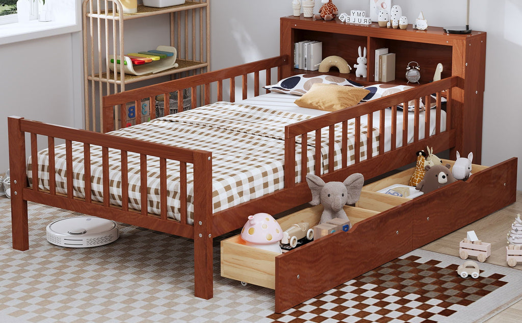 Twin Storage Bed with Headboard Rack & Under-Bed Drawers - Multiple Colors