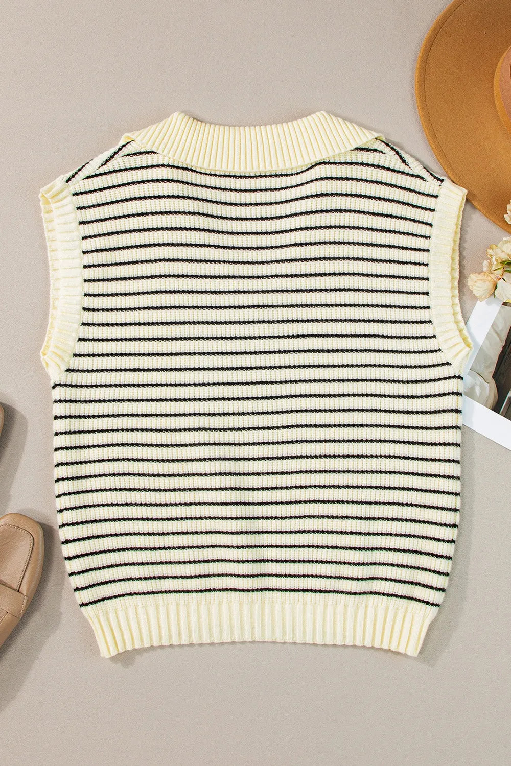 Stripe Turn-Down Johnny Collar Sweater Vest
