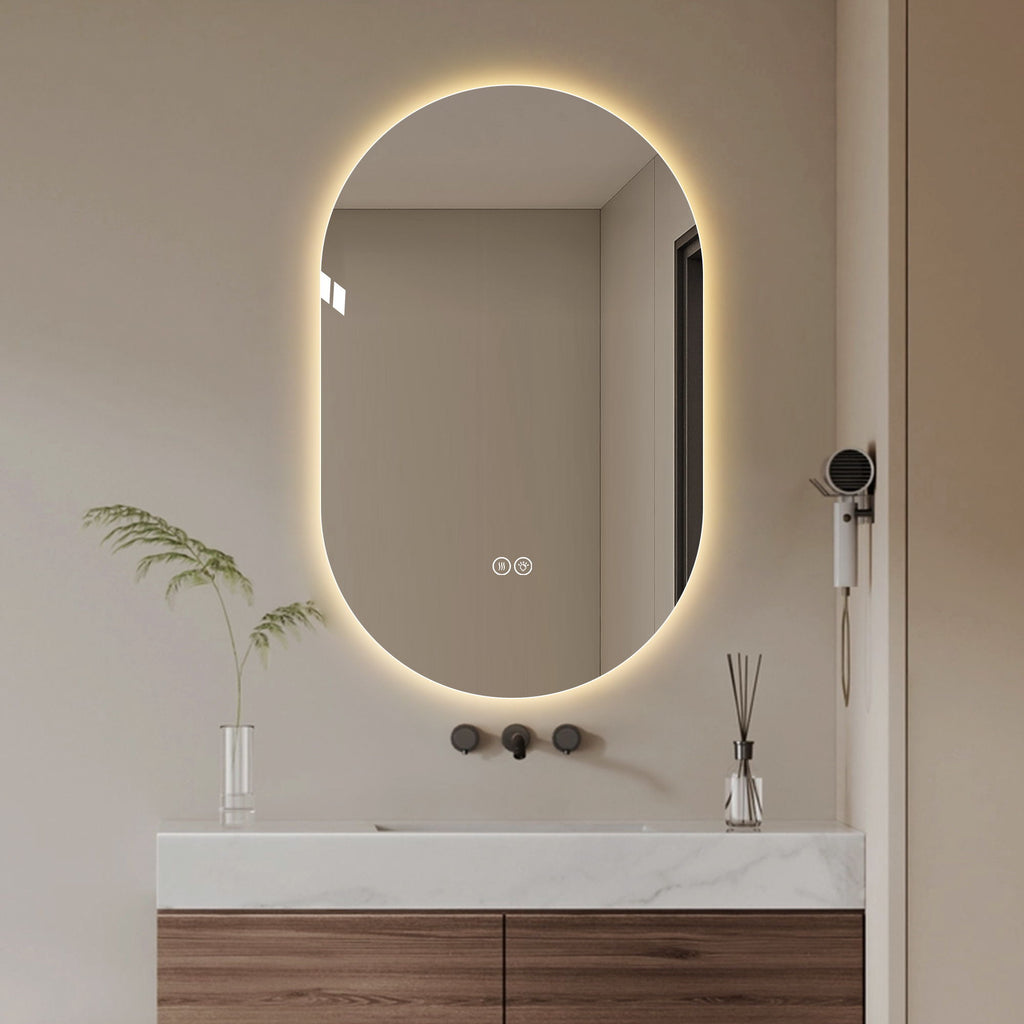 Smart Wall Mounted LED Touch Screen Mirror With Anti-Fog Function And Adjustable Lighting