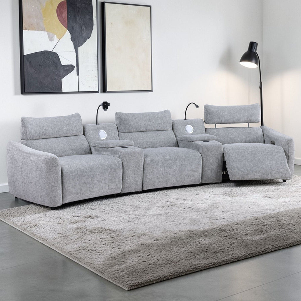 Modular Power Reclining Sectional Sofa with Console and Tech Features - Light Gray