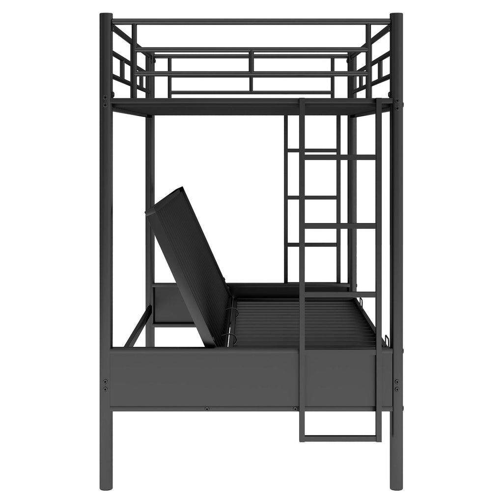 Twin Over Full Bunk Bed with Convertible Futon Sofa - Black