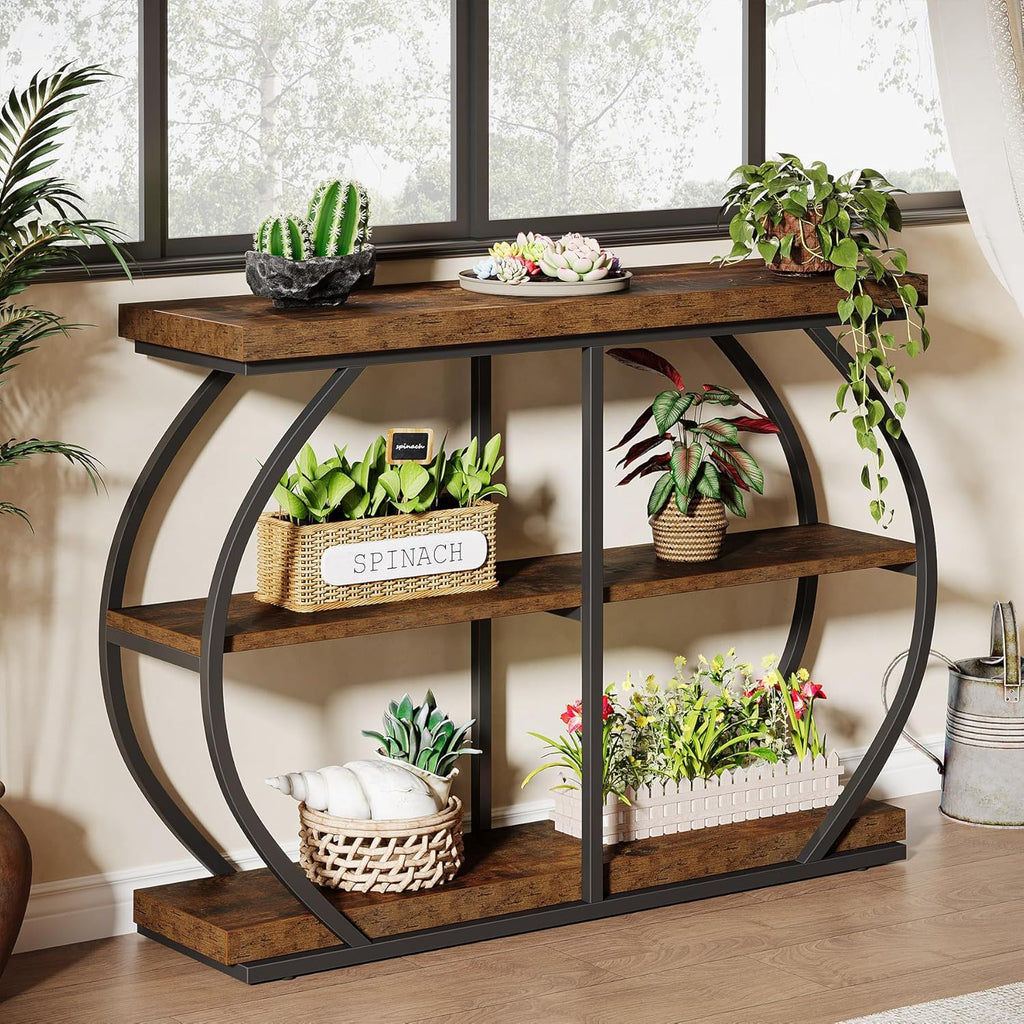 Console Table with Arched Frame, 3 Tiers – Brown / Black
