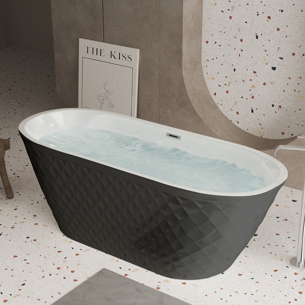 Freestanding Bathtub with Diamond Pattern Design - White or Black