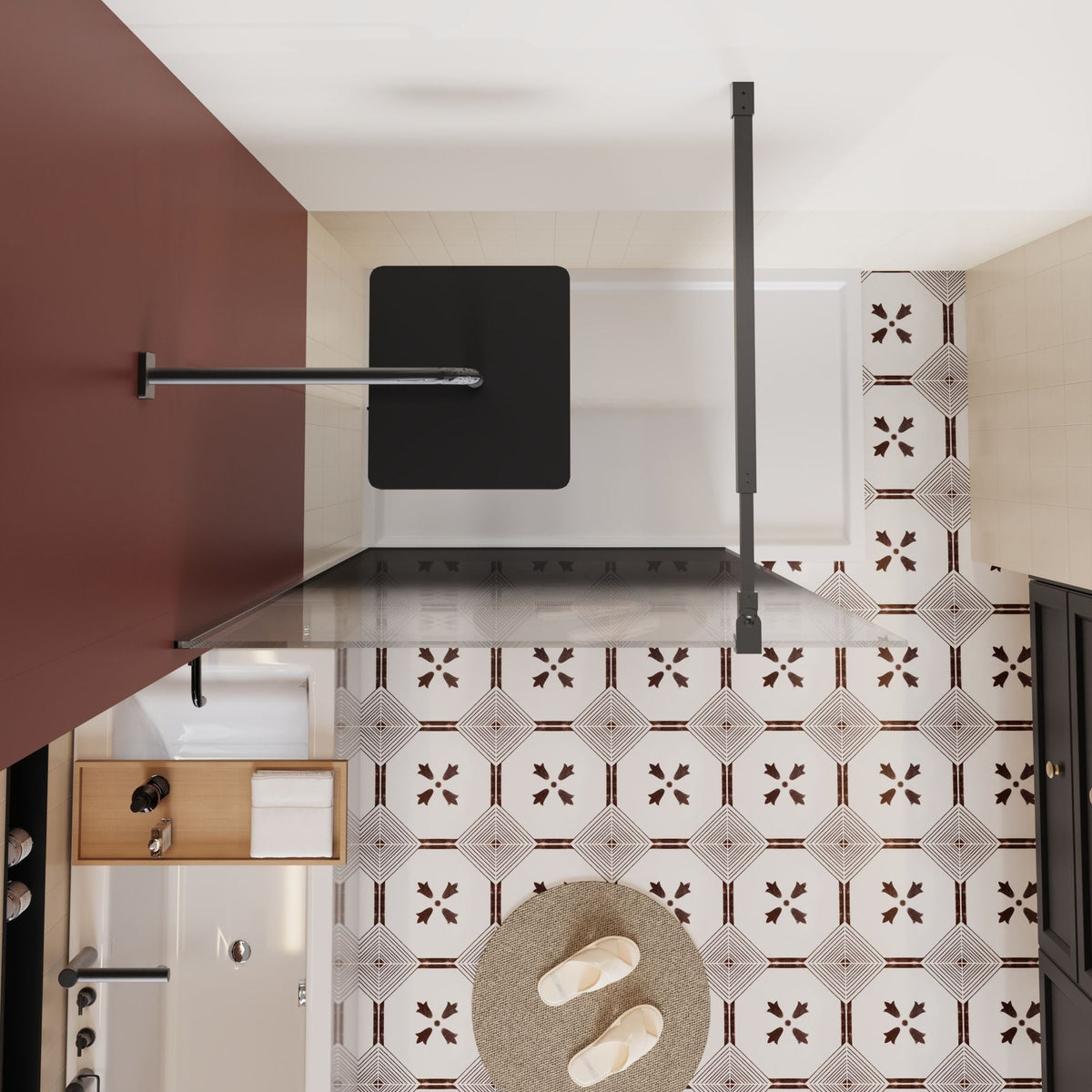 Gradient Shower Door with Handle - Matte Black Finish, Tempered Glass
