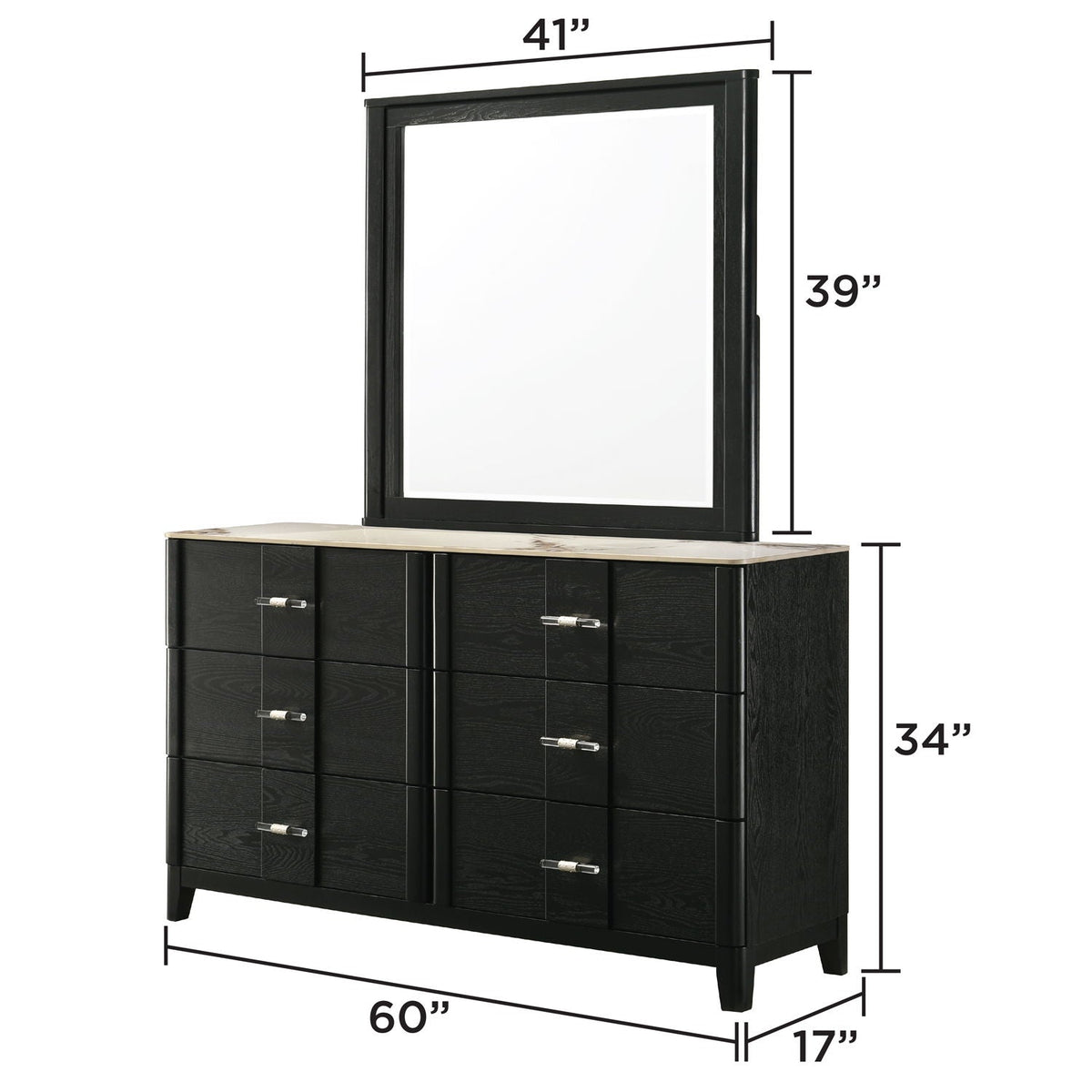 Black Bedroom Mirror with Deep Frame - Opel