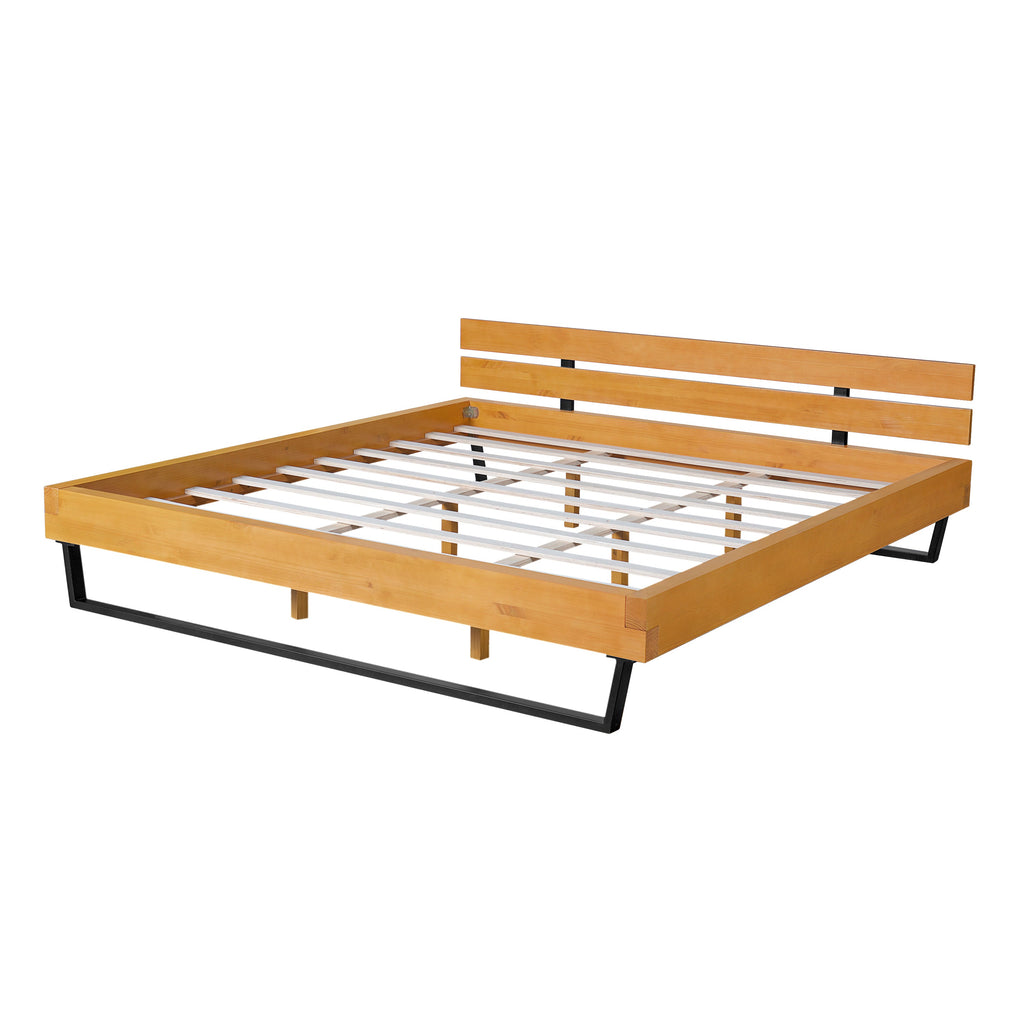 Pine Wood King Bed Frame with Iron Accents - Natural/Black