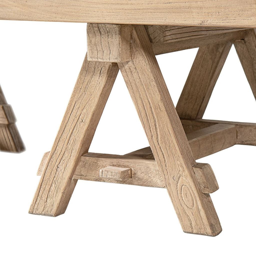 Trestle Coffee Table with Solid Reclaimed Elm Construction - Dark or Light Brown