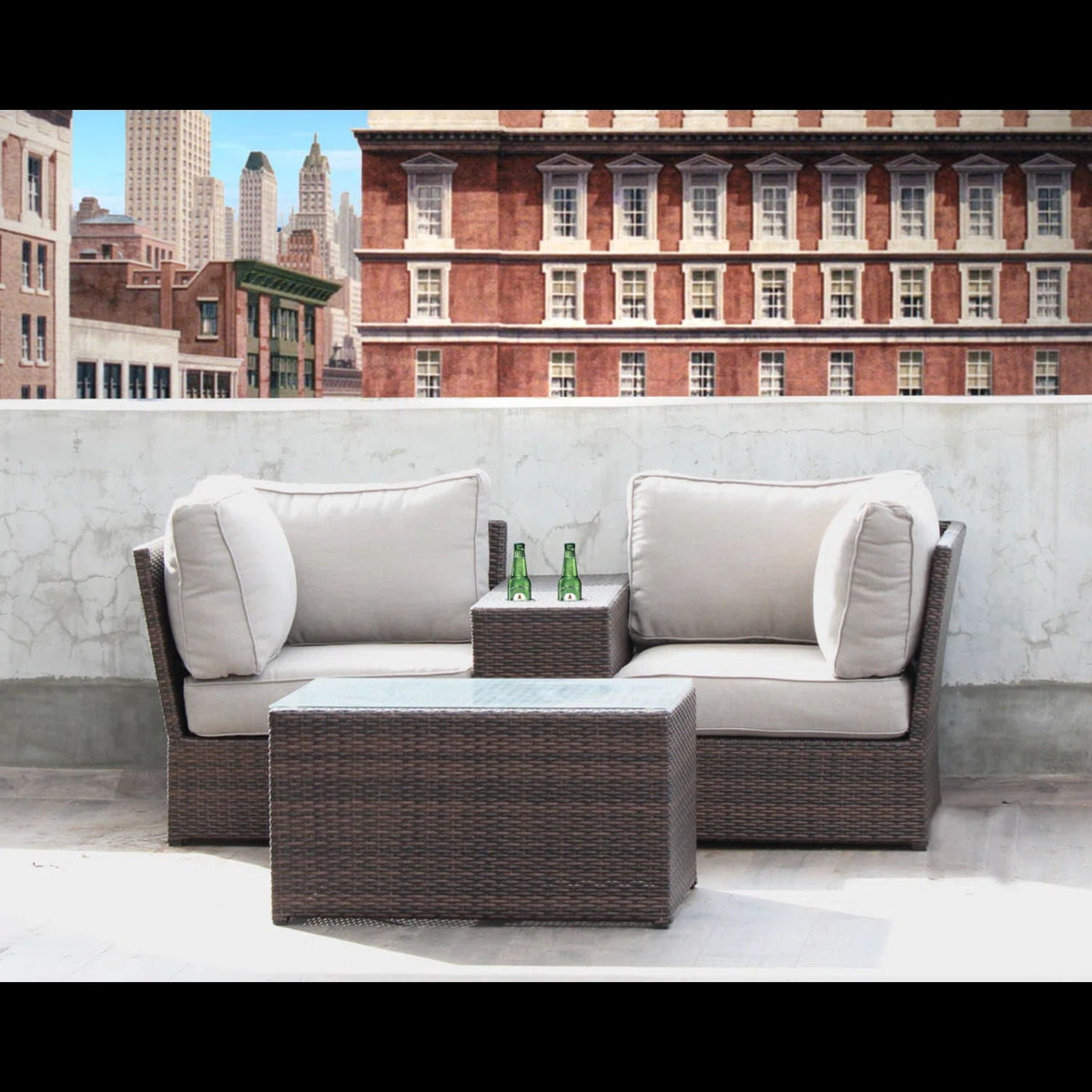 Modern Patio Rattan Sectional Set with Cushions - Multiple Colors