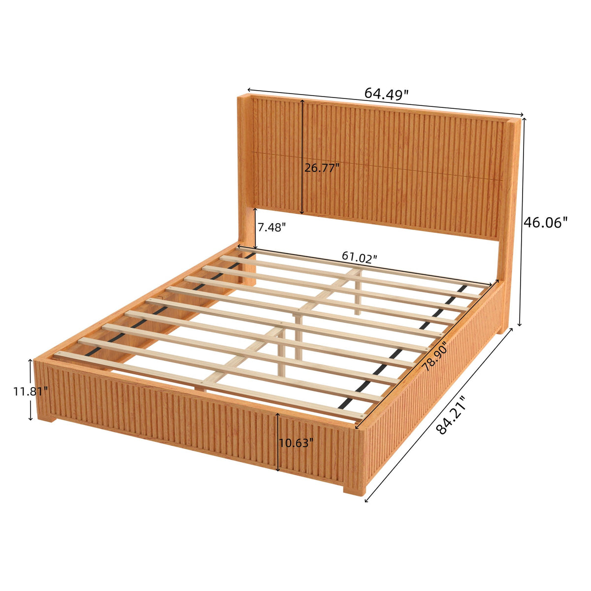 Platform Bed Frame with Headboard, Floor Standing Design - Queen & King