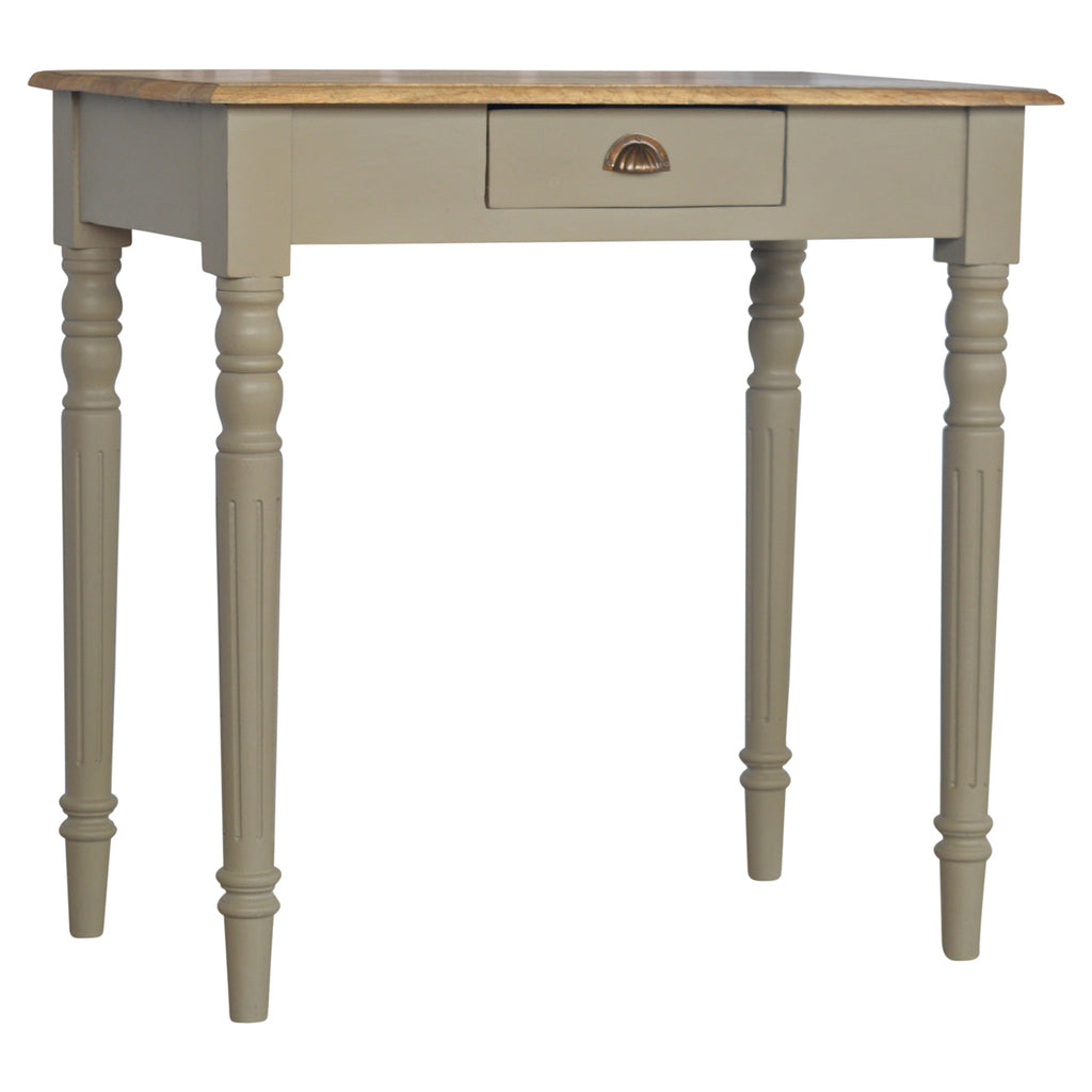 Solid Wood Hand Painted Writing Desk with 1 Drawer - French Grey & Oak