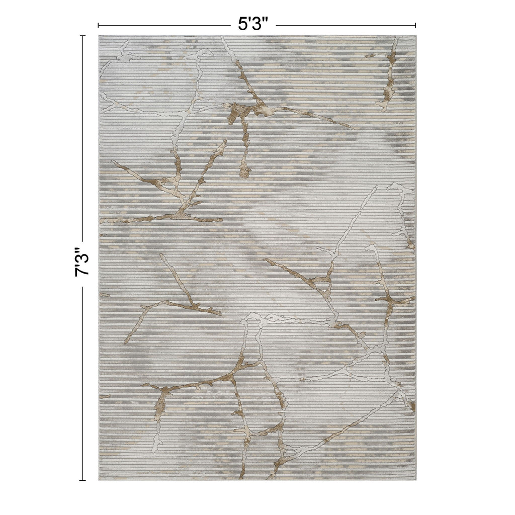 Geometric Area Rug with 3D Effect - Ivory / Gray