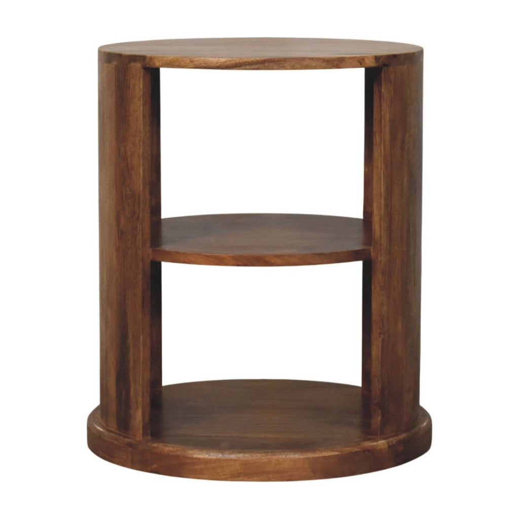 Solid Wood Ventura Open Round Side Table with Open Framework - Golden Teak