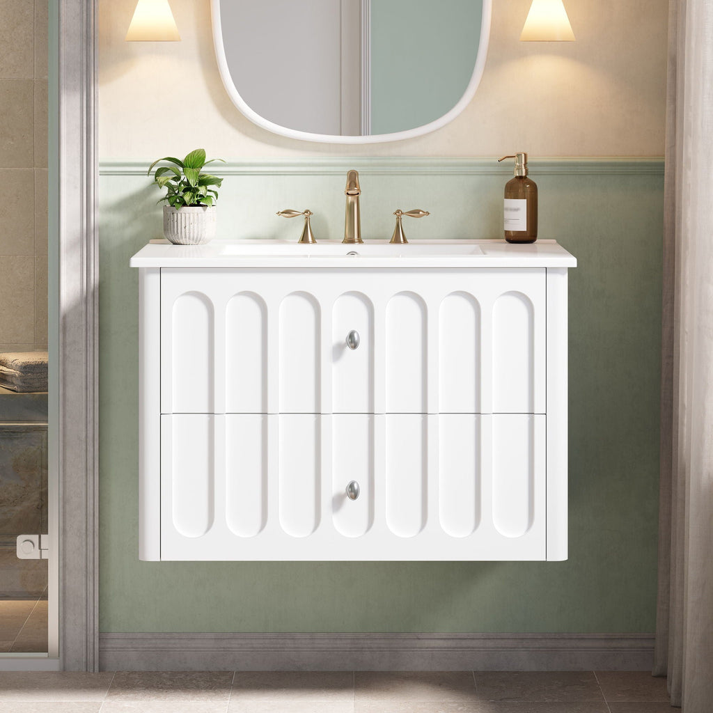Floating Bathroom Vanity with Soft Close Drawer Slides – White or Black