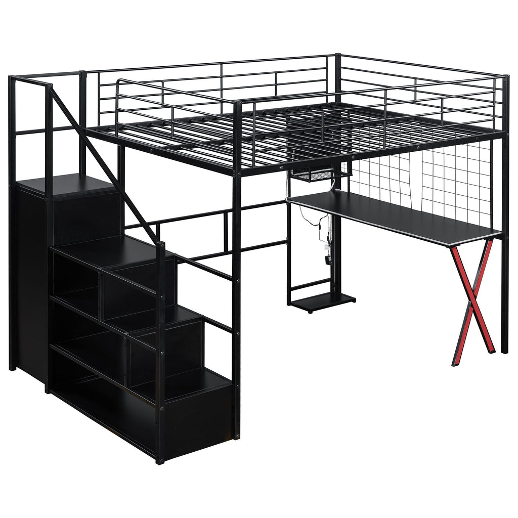 Loft Bed with Built-In Work Station, Wardrobe & Storage Staircase – White or Black