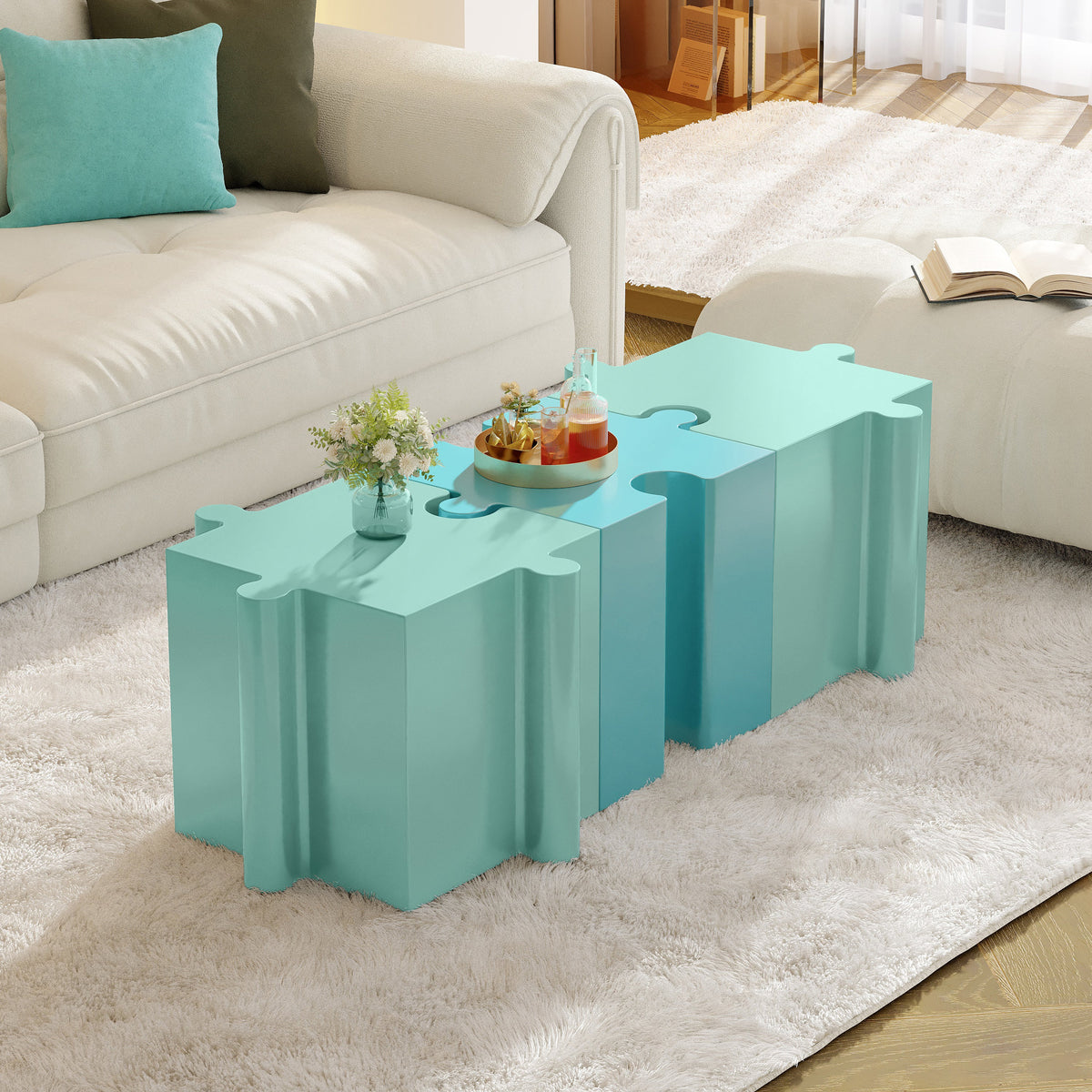 Puzzle Art Side Table with Modular Puzzle Design - Magnesium Oxide