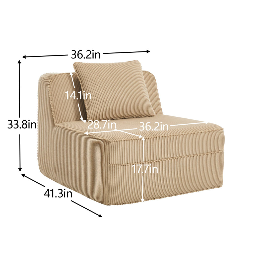 Armless Sofa With Pillow in Plush Corduroy - Camel