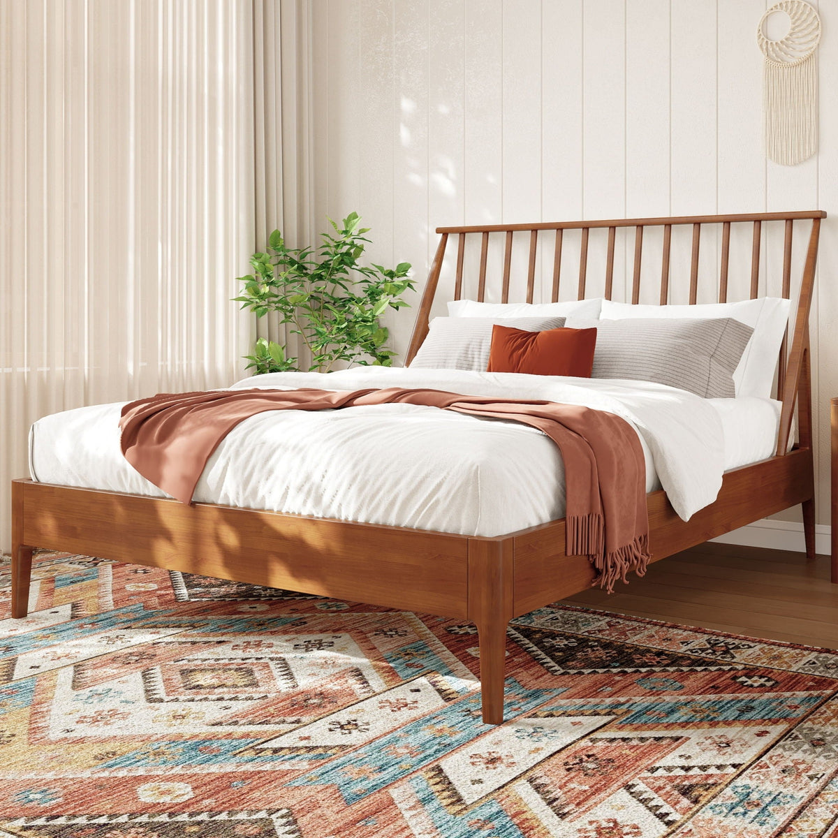 Bohemian Platform Bed with Tall Headboard - Dark Brown or Black