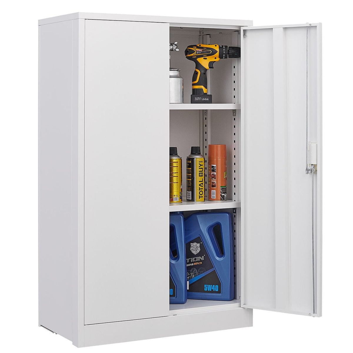 Metal Storage Cabinet With Locking Doors And Adjustable Shelf