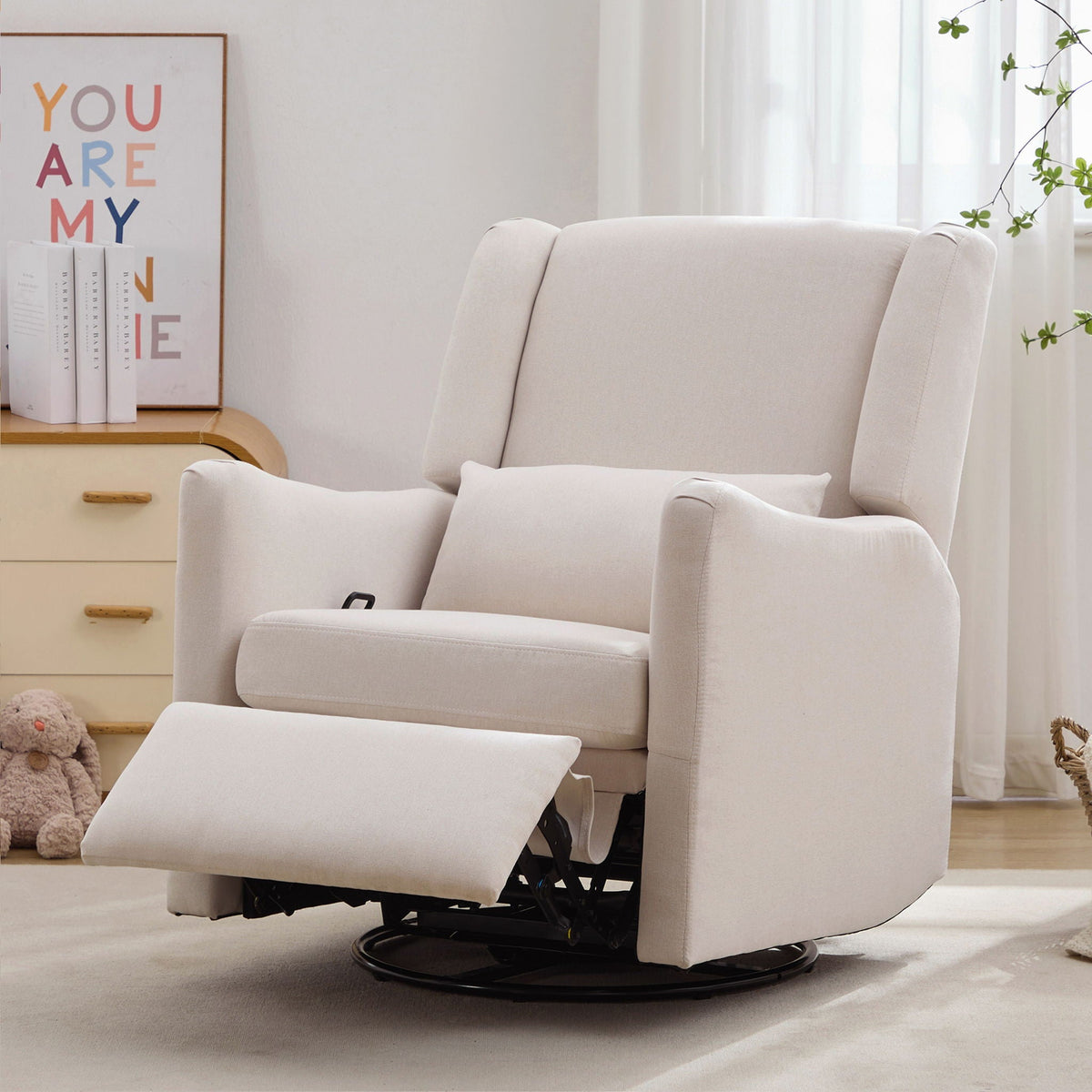 Wide Wingback Swivel Glider Rocker Recliner Chair with 360-Degree Swivel - Dark Green or Beige