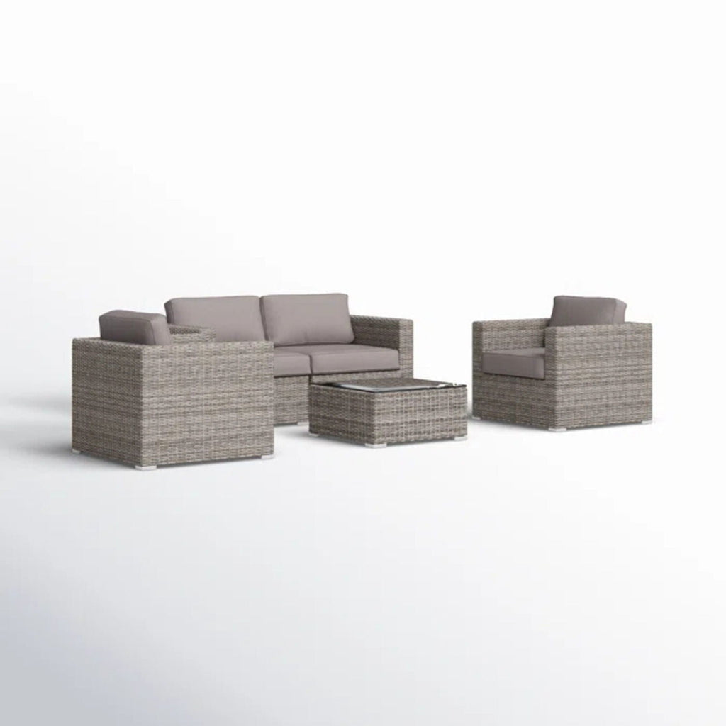 Wicker Outdoor Seating Group Set with Cushions and Table - Multiple Colors