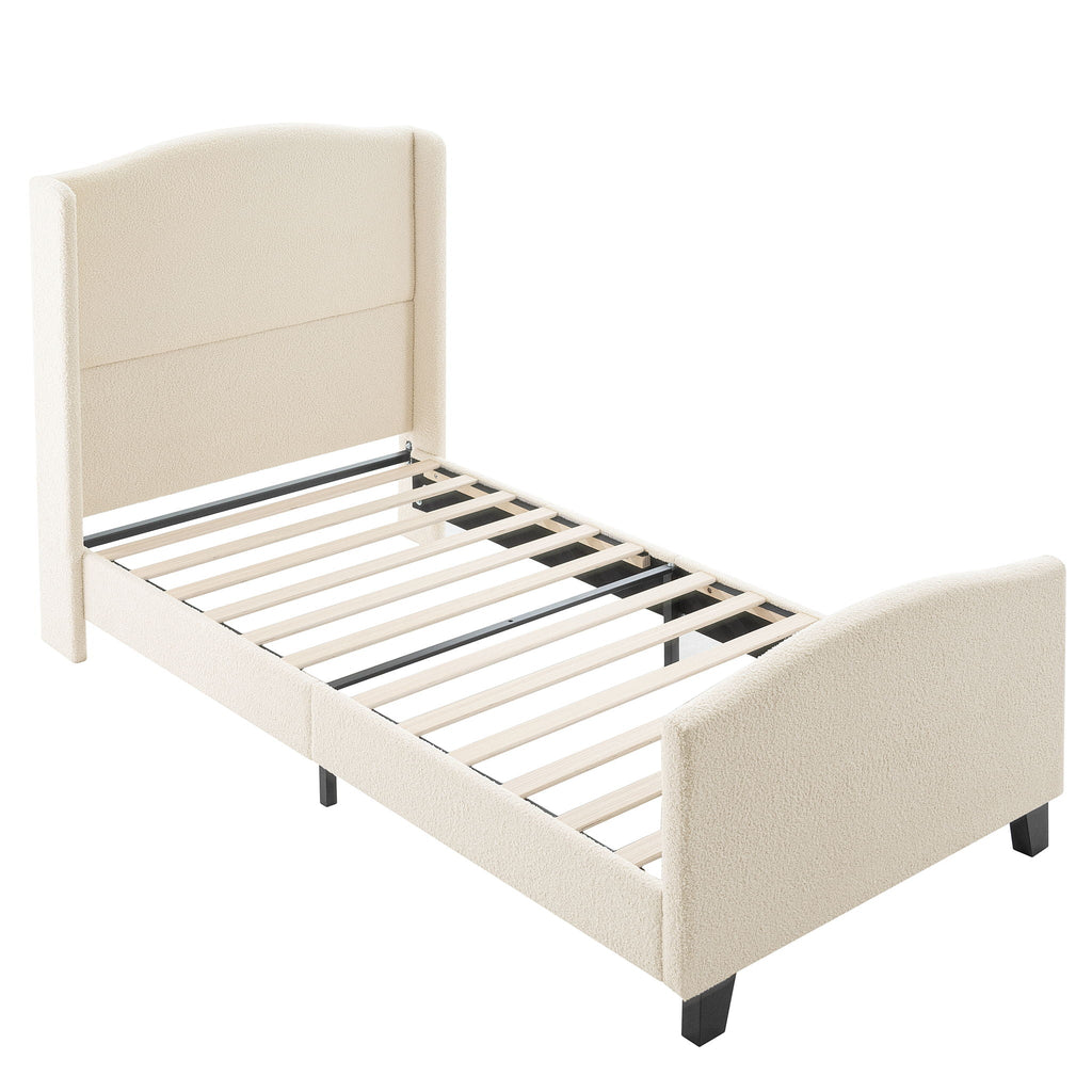 Platform Bed Frame with Tall Headboard and High Footboard - White or Gray