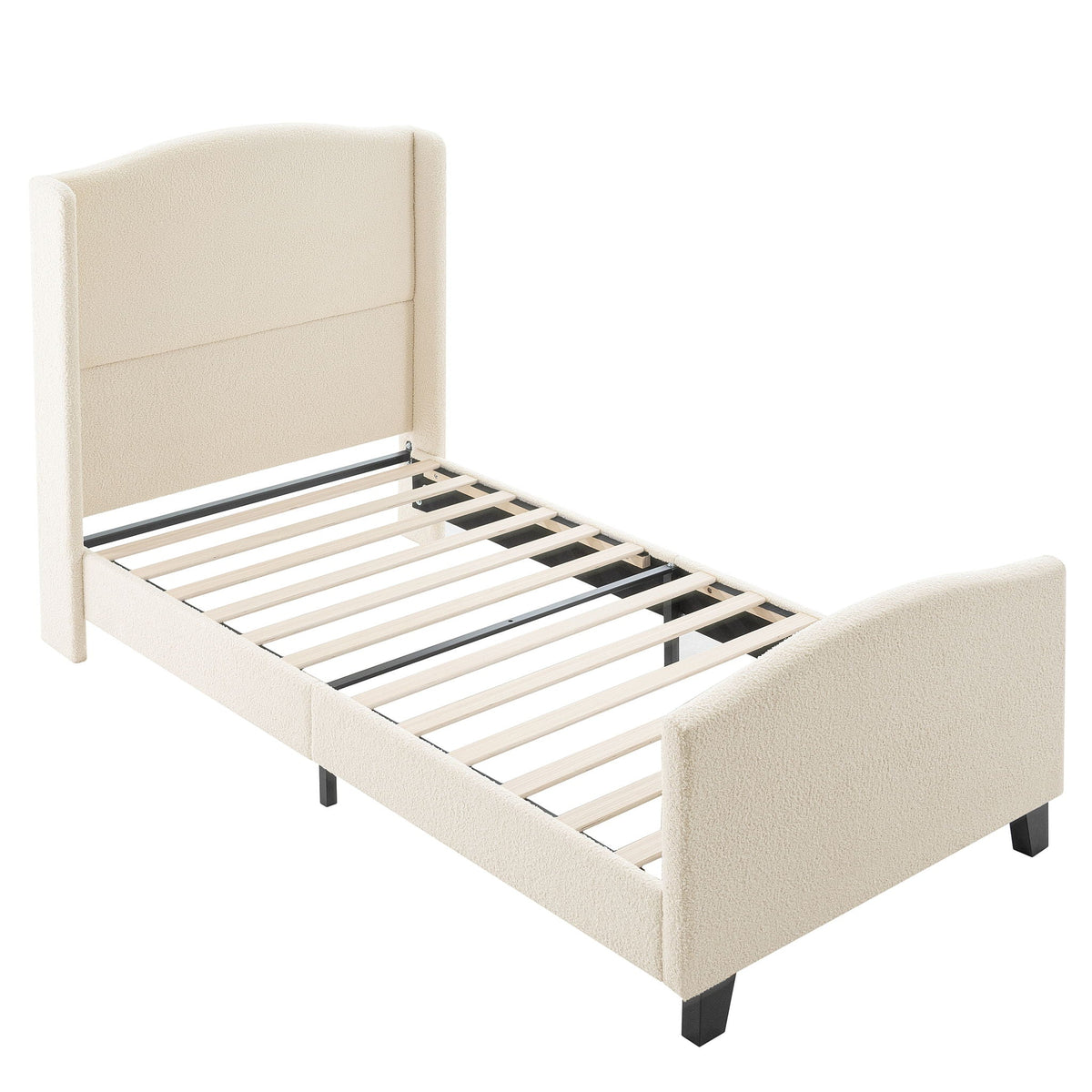 Platform Bed Frame with Tall Headboard and High Footboard - White or Gray