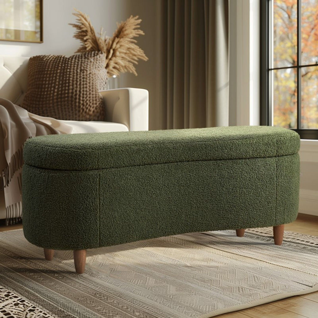 Flip Top Storage Bench with Soft Close Hinges - Light Brown, Beige, or Dark Green