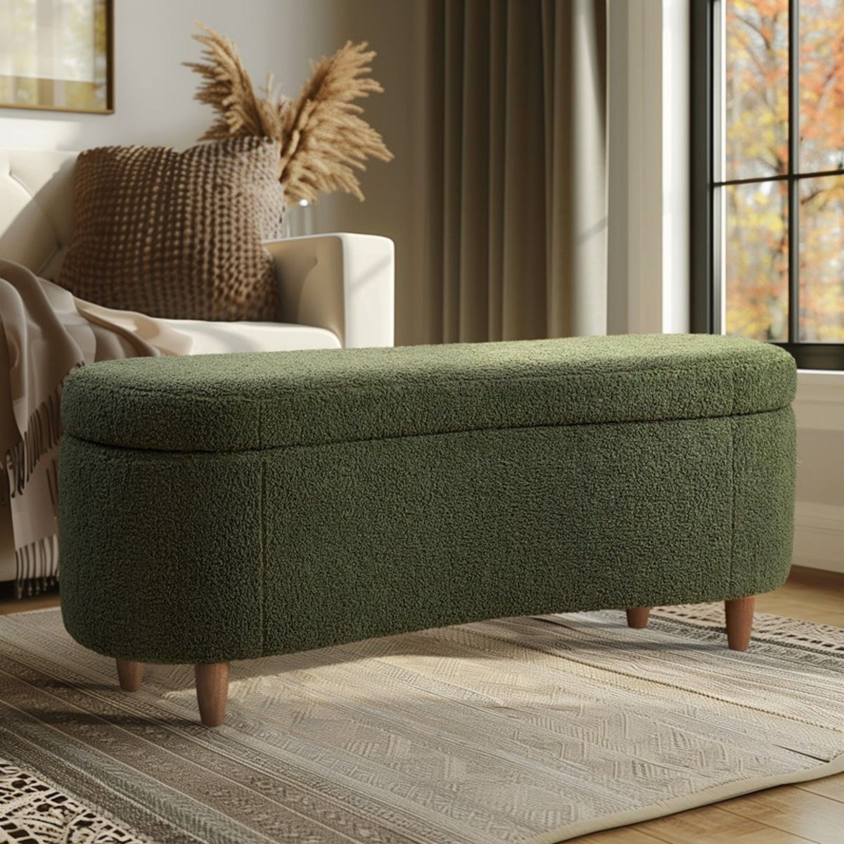 Flip Top Storage Bench with Soft Close Hinges - Light Brown, Beige, or Dark Green