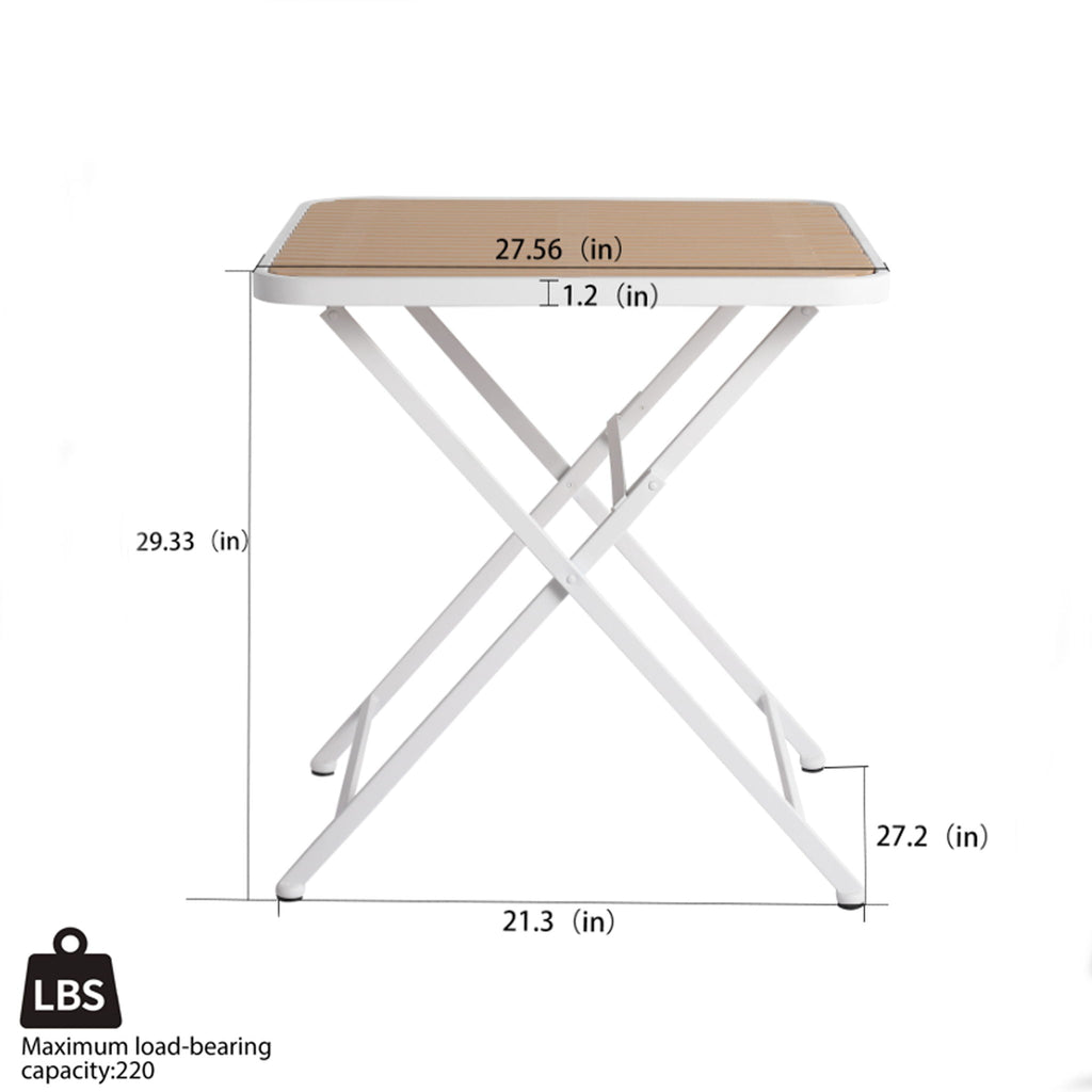 Modern Folding Square Table with Waterproof Top - Apricot / White