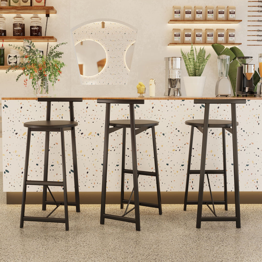 Modern Bar Stools with Backrest for Kitchen – Set of 3 – White or Black