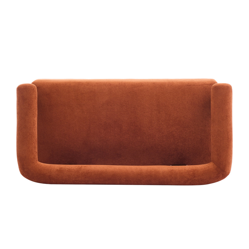 Round Armrest Loveseat with Curved Armrests - Dark Orange and Brown