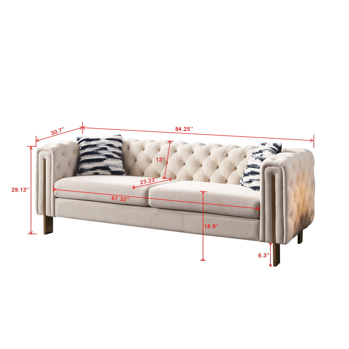 Modern Tufted Living Room Sofa with Button Detail - 84.25" Wide, Multiple Colors