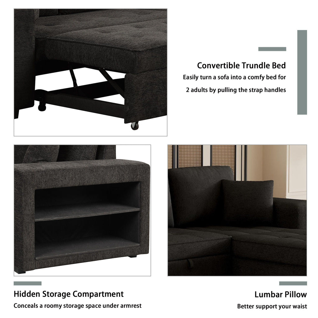 Reversible L-Shape Sleeper Sectional Sofa with Storage Chaise and 2 Stools - Multiple Colors