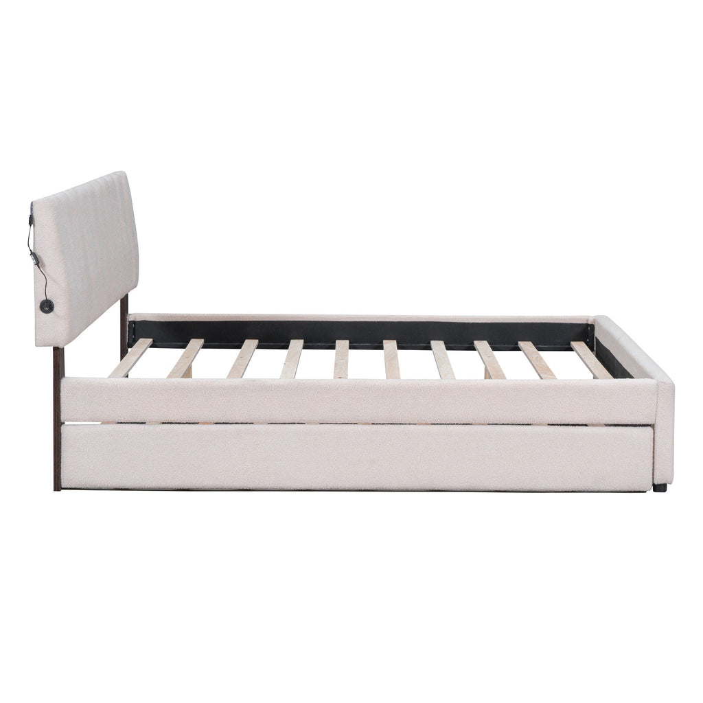 Upholstered Platform Bed With Trundle and LED Lights - Full or Queen