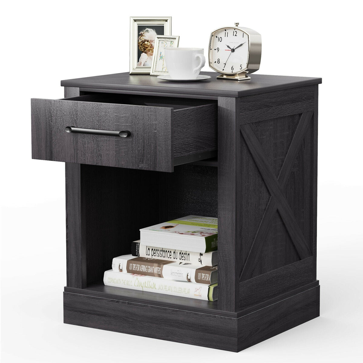 Compact Nightstand with Drawer and Shelf