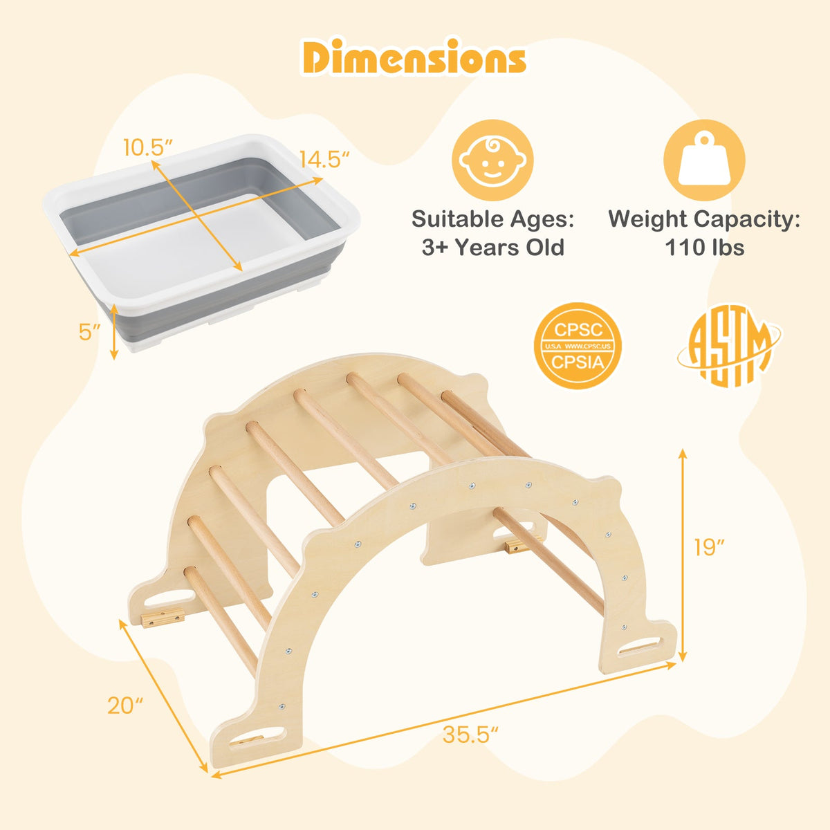 8 in 1 Climbing Arch Sensory Table for Kids with Collapsible Storage Bin for 3+ Years Old-Natural