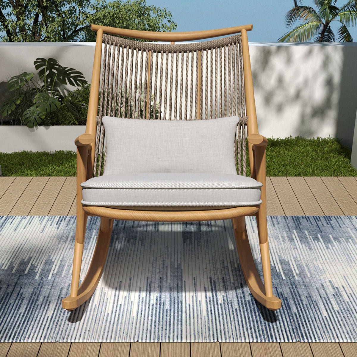 Maple Outdoor Rocking Chair with Cushions - Light Gray