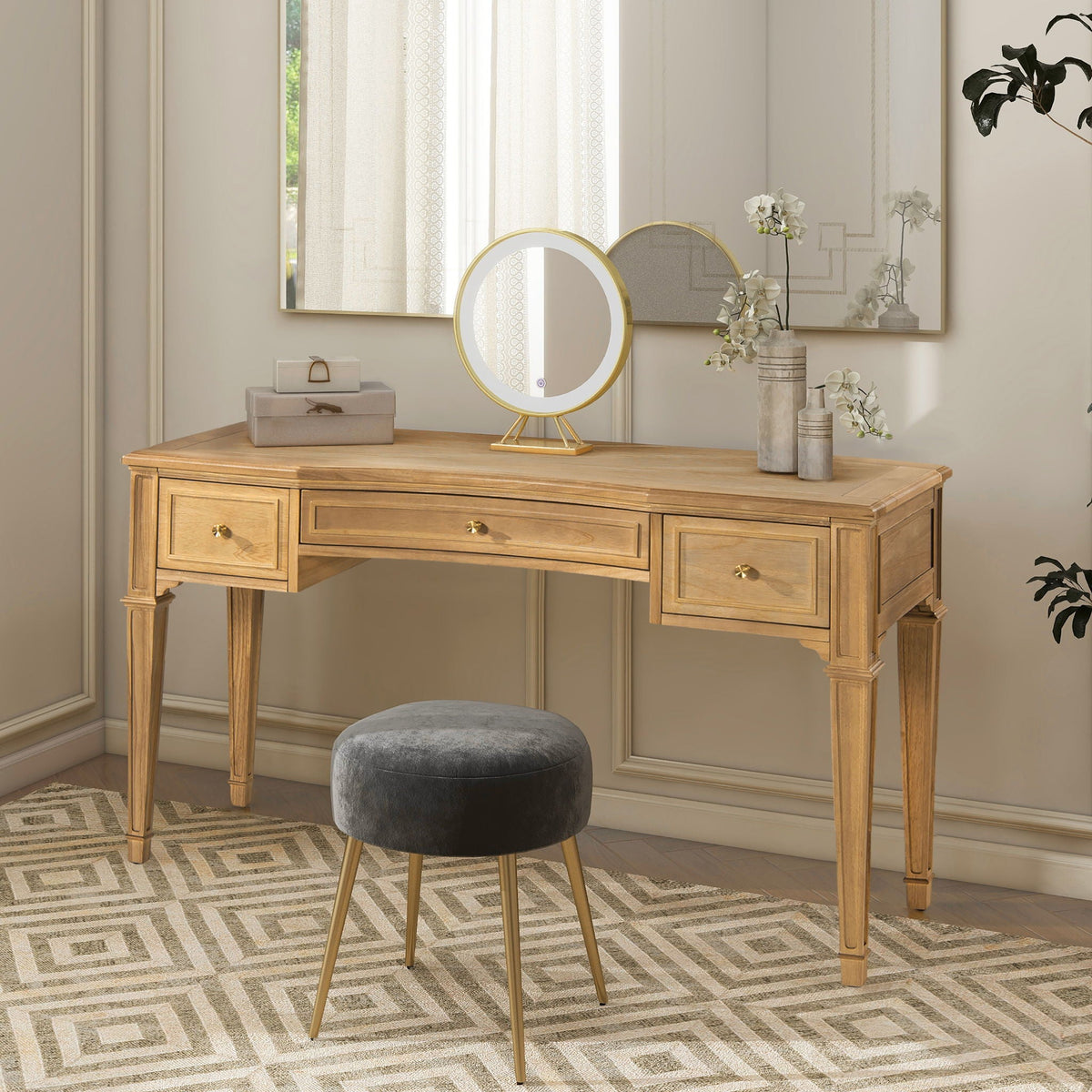 Dauphin 3 Drawer Executive Desk with Soft-Close Drawers - Light Brown or Gray