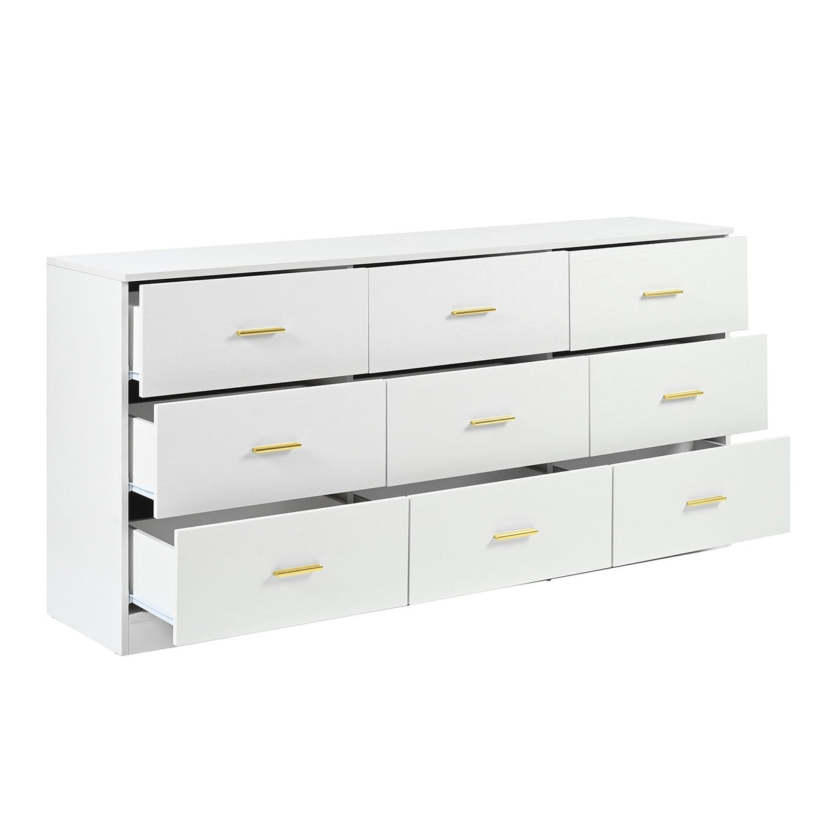 9 Drawer Dresser with Ample Storage - Light Brown, Black, White
