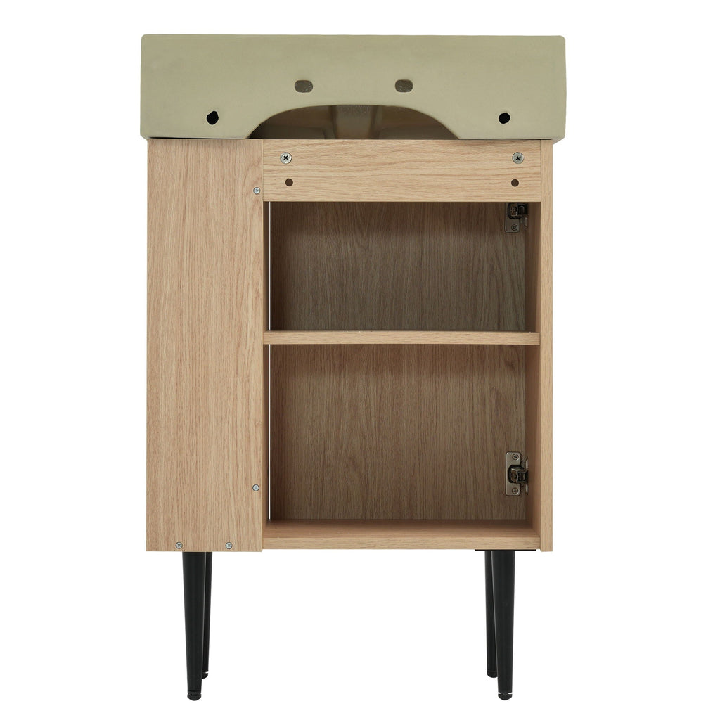 Bathroom Vanity with Single Ceramic Sink and Side Storage - Multiple Colors