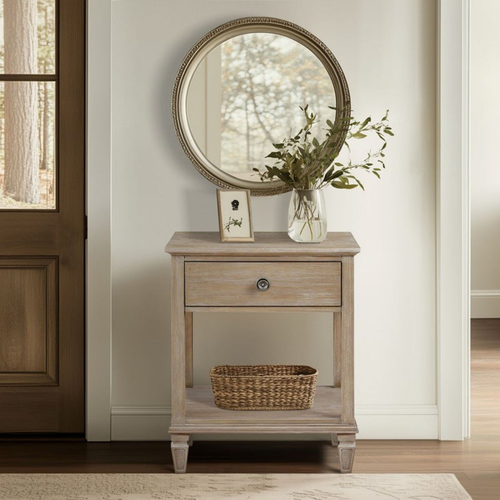 Bedside Table with Drawer and Shelf - Solid Wood Nightstand - Light Brown, Dark Brown, Beige, or Dark Gray