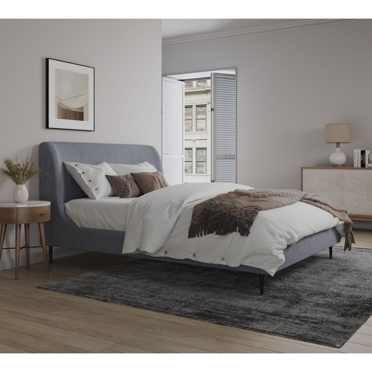 Heather Upholstered Bed with Curved Headboard - Multiple Colors