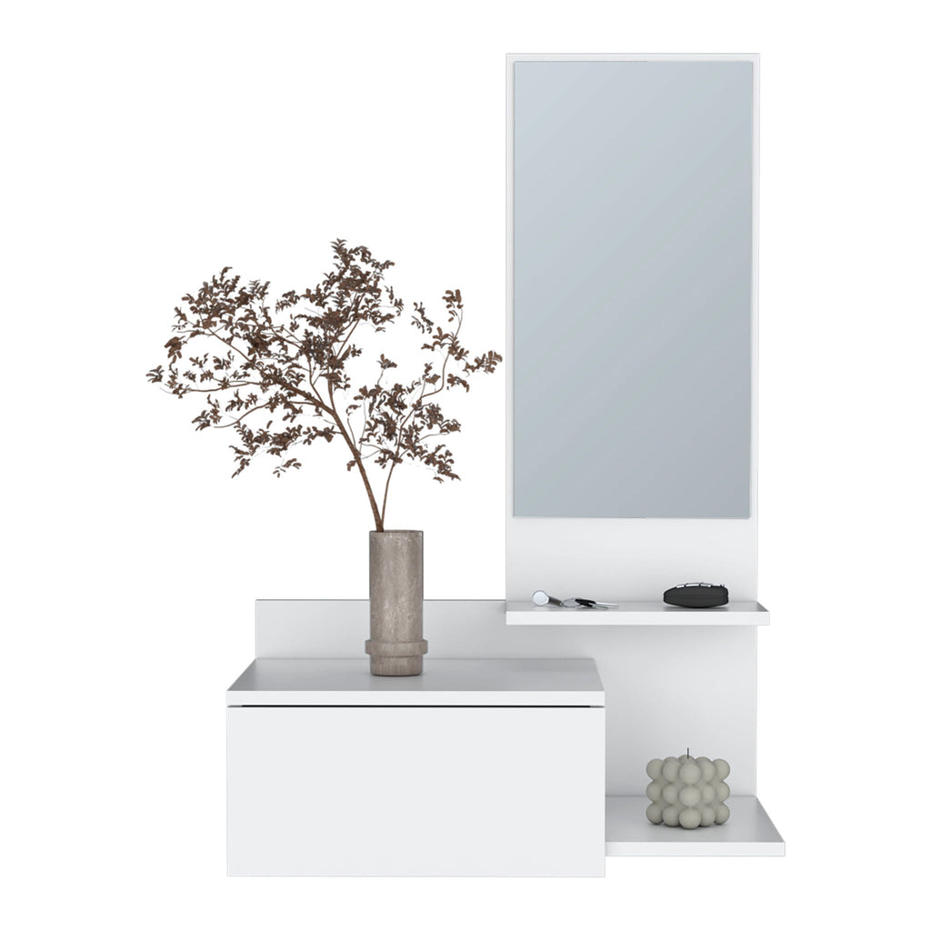Lowell Floating Hallway Cabinet with Mirror and Storage - White or Black